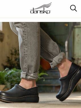 Dansko Black Leather Slip-On Clog with Contrast Stitching